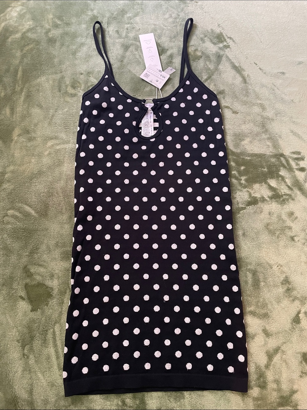 ZARA Stretchy Polka Dot Spaghetti Strap Slip Dress - Black & White